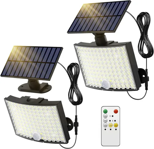 Vista 9 de ABODONG Luces Solares para Exteriores, Reflector Brillante de 128 LEDs con Lente Óptica, Luces de Seguridad Alimentadas por Energía Solar con Cable
