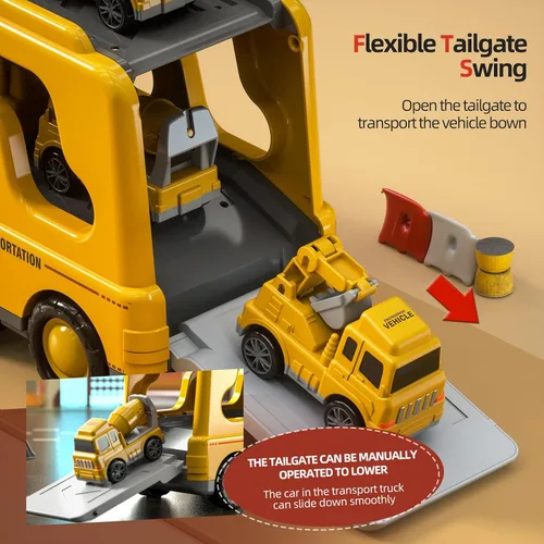 Vista 3 de Beby Buty Camiones de Construcción 5 en 1 para Niños de 3-5 años, Juguetes de Coches y Camiones para Niños Pequeños con Luz y Sonido, Incluye Grúa