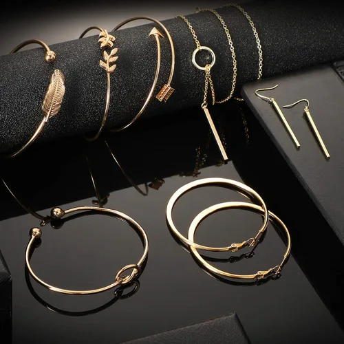 Vista 2 de Hicarer Simple Bar - Juego de joyas de barra vertical, collar, aretes, pulsera ajustable para mujer, Metal
