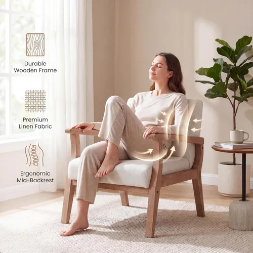 Vista 3 de Juego de 2 sillas decorativas modernas de mediados de siglo, sillón Sábanas beige