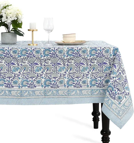 Vista 46 de CPC - Mantel cuadrado 100% algodón, 60 x 60 pulgadas, estampado de bloques indios, mantel para bodas, primavera/verano, barbacoa, verde ágata Verde