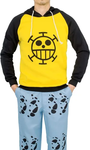 Vista 3 de Para Trafalgar Ley con capucha de manga larga Cosplay traje amarillo negro Tops para adultos S-XXL XXL Un solo