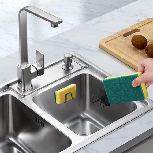 Vista 2 de 2 soportes de esponja para fregadero de cocina, soporte de esponja adhesivo fuerte para encimera de fregadero, soporte de organización de esponja