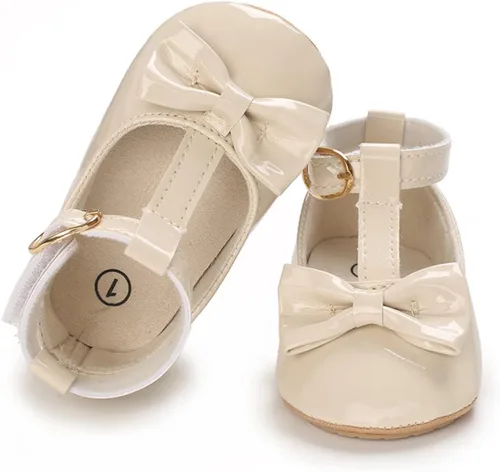 Vista 5 de COSANKIM Zapatos planos Mary Jane para bebés y niñas, suela de goma antideslizante, zapatos de vestir de princesa para boda