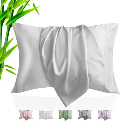 Vista 19 de Fundas de almohada tamaño estándar paquete de 2, fundas de almohada de rayón de bambú refrescantes con cierre de sobre, fundas de almohada frescas