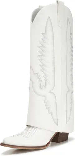 Vista 29 de Botas plegables puntiagudas con tacón de cuña para mujer, botas hasta la rodilla con diseño de candado y cremallera lateral Beige