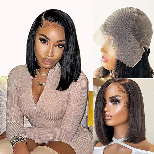 Vista 5 de Karlami Peluca de cabello humano Bob de 8 pulgadas, sin pegamento, 5 x 5 HD, con cierre de encaje, pelucas de cabello humano prearrancadas HD