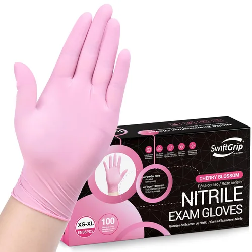 Vista 10 de SwiftGrip - Guantes de examen desechables rosados, 3 mil, talla XS, caja de 50 unidades, sin polvo, sin látex, guantes de grado médico para limpieza