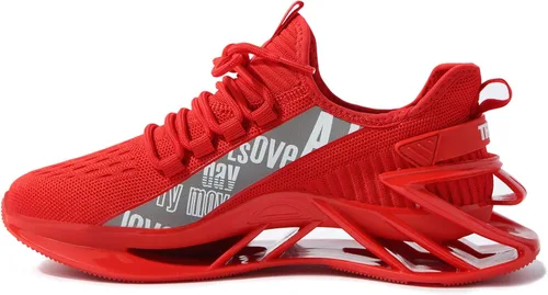 Vista 3 de Firholm - Zapatos casuales para hombre, de malla, atléticos, deportivos, sin cordones, ligeros, transpirables, Todo rojo, 9.5