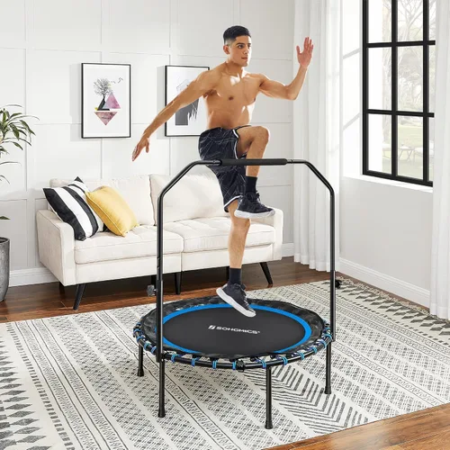 Vista 3 de SONGMICS Mini trampolín de fitness de 40 pulgadas, rebote de fitness con pasamanos ajustable, trampolín plegable para entrenamiento en casa, carga