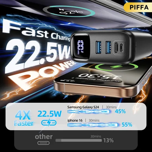 Vista 3 de PIFFA 50000mAh Cargador Portátil Banco de Energía, Carga Rápida de 22.5W Carga de Teléfono Portátil USB-C PQ3.0 QC4.0, Pantalla LED, Paquete