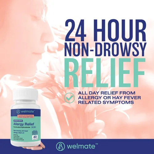 Vista 3 de WELMATE - Alivio de Alergia - Hidrocloruro de Fexofenadina 180 mg - Antihistamínico Sin Somnolencia de 24 Horas - Estornudos - Secreción Nasal