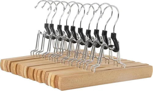 Vista 8 de Amazon Basics Perchas de madera para pantalones, organizador de armario, cereza, paquete de 10