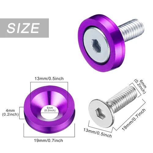 Vista 2 de TOMALL Juego de 20 tornillos de aluminio para guardabarros, arandela de parachoques de motor, accesorios de tornillos de perno M6 (morado)