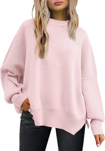 Vista 173 de Lillusory - Suéter extragrande con mangas de murciélago y cuello redondo para mujer, prenda moderna de otoño de tejido de punto sin botones