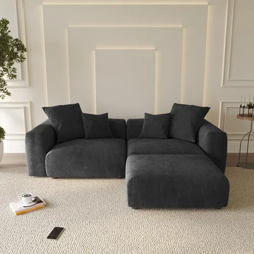 Vista 59 de WJShome Cloud Couch Sofá Seccional Modular, Sofá en Forma de L de 102 pulgadas con Otomana, Sofá de Pana Beige de 3 Asientos, Sofá Seccional