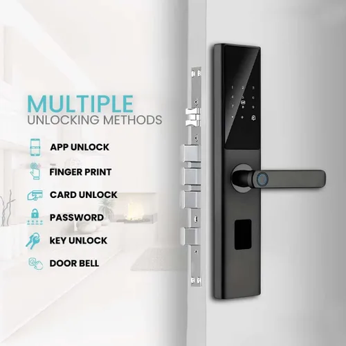 Vista 3 de Cerradura de puerta inteligente con huella digital y teclado, cerrojo electrónico de entrada sin llave, control de aplicación Tuya, código
