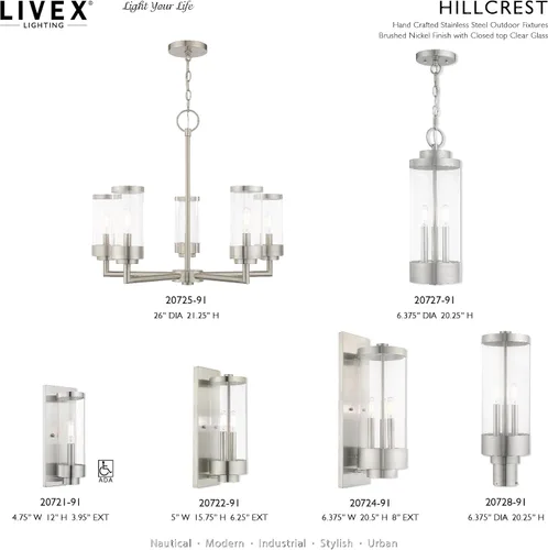 Vista 6 de Livex Lighting 20728-91 Hillcrest - Linterna de poste superior para exteriores, acabado de níquel cepillado con cristal transparente