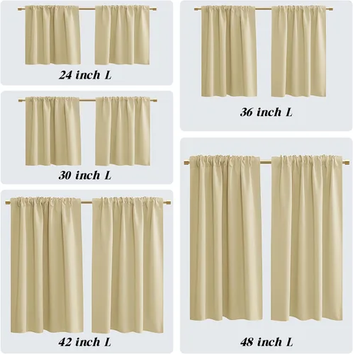 Vista 2 de Cortinas opacas de 48 pulgadas de largo, 34 pulgadas de ancho x 48 pulgadas de largo, cortinas opacas cortas con aislamiento térmico para Beige