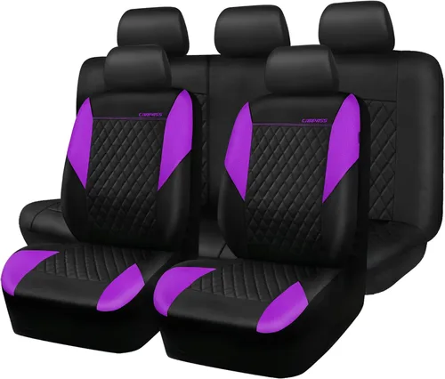Vista 14 de CAR PASS Funda de asiento de cuero acolchada para dos asientos delanteros, universal, impermeable, de lujo, de PU premium, de vinilo