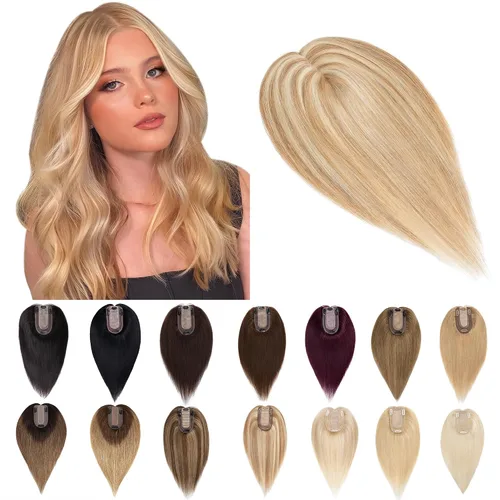 Vista 13 de SEGO Toppers para el cabello para mujer, cabello humano real con flequillo, 2.8 x 5.1 in, base de seda, 100% cabello humano Remy, clip en la parte