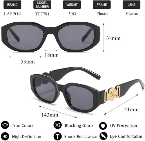 Vista 5 de LASPOR Gafas de sol irregulares para mujeres y hombres, modernas, retro, vintage, rectangulares, persianas hexagonales, protección UV400