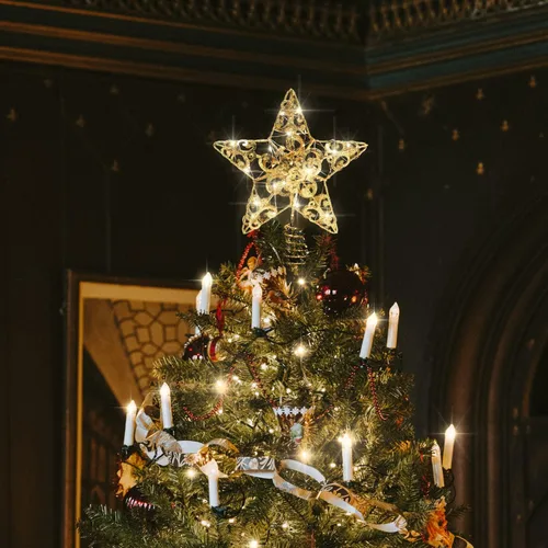 Vista 5 de Decoración de estrella para árbol de Navidad, decoración de estrella para árbol de Navidad con 40 luces LED y control remoto, 8 modos