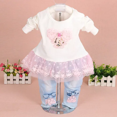 Vista 3 de Yao Conjuntos de ropa de mezclilla para bebés y niñas, conjuntos de 3 piezas, camisa de mezclilla y jeans