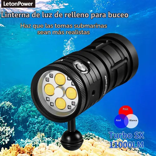 Vista 9 de Luz de buceo Turbo SX, 11000 lúmenes, luz de video subacuática de 328.1 ft, linterna de buceo, luz de buceo, linterna impermeable con para deportes