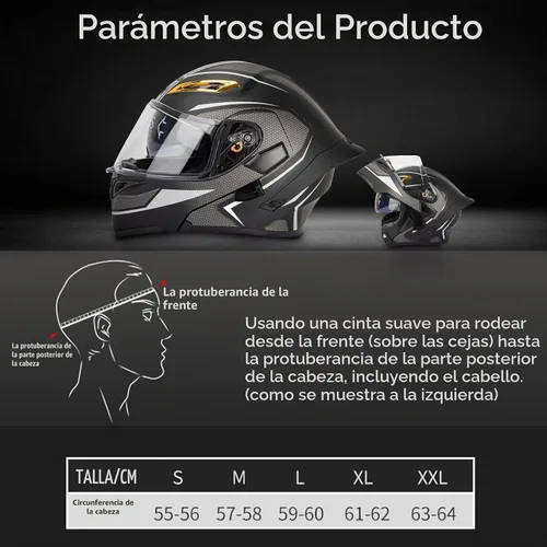 Vista 6 de Casco modular Bluetooth para motocicleta, certificado DOT, abatible, de cara completa, antivaho, doble máscara, casco de motocicleta de calle
