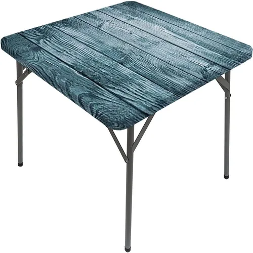 Vista 25 de Mesa cuadrada de tablones de madera, impresión de textura de tablones de madera, borde elástico, adecuada para catering y cocina, apta para mesa
