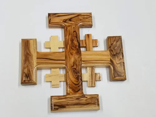 Vista 6 de Bethlehem Gifts TM Cruz de madera de olivo de Belén, tallada a mano, crucifijo (Crucifijo de Benedicto, 15 cm)