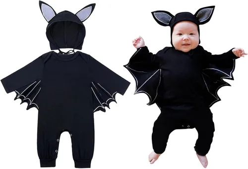 Vista 37 de AGQT Disfraz de murciélago de Halloween para bebé, niño y niña, 2 piezas, talla de 0 a 24 meses