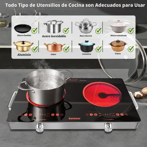 Vista 7 de Karinear - Estufa eléctrica de 2 quemadores 110 V, estufa eléctrica portátil con mango