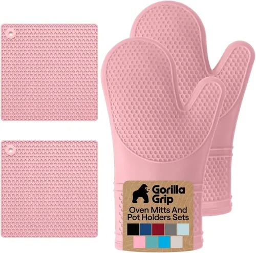 Vista 16 de GORILLA GRIP - Juego de guantes de horno de silicona suave sin BPA, guantes de cocina resistentes al calor e impermeables, forro de algodón grueso