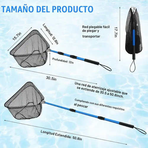 Vista 2 de Windyun Red de pesca de 3 piezas con plomada resistente, portátil, plegable, para langosta, cangrejo, trampa de pesca con mango telescópico largo