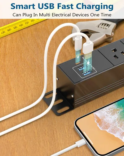 Vista 3 de Regleta de alimentación resistente de 8 salidas con USB PD de 20 W, protector de sobretensiones BTU de 6 pies de largo con USB A y USB C, tira