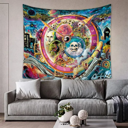 Vista 3 de VENTIMI Tapiz de calavera para colgar en la pared, tapices, mantel de reloj trippy, decoración de pared para dormitorio, sala de estar, exterior e