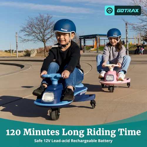 Vista 4 de Gotrax WG1 Auto eléctrico oscilante para niños, batería grande de 12V hasta 120 minutos de tiempo de juego, altavoz de música y ruedas con luces