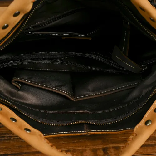 Vista 6 de Bolso cruzado de cuero genuino de caballo loco grueso bolso de hombro con asa superior para las mujeres 6640