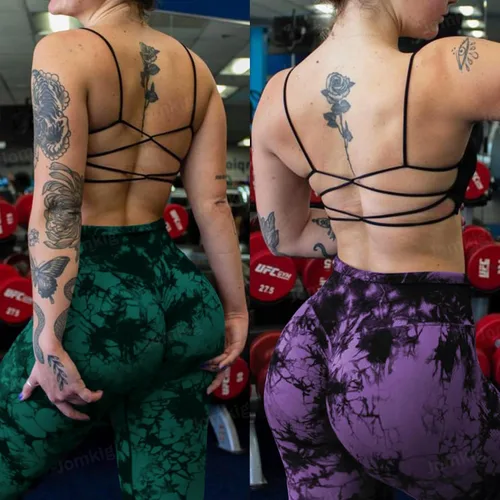 Vista 3 de Jomkig Leggings sin costuras de teñido anudado para mujer, pantalones de yoga de cintura alta, mallas de compresión para levantamiento de glúteos