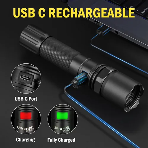 Vista 5 de ULTRAFIRE - Varita de tráfico de 12 pulgadas y 619 lúmenes, 3 modos USB-C recargable de control de tráfico, linterna de seguridad para dirección