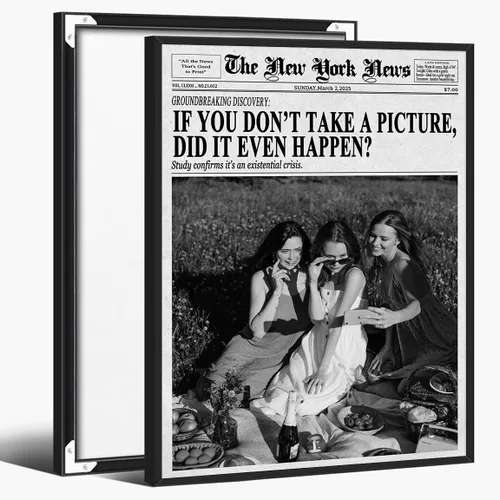 Vista 32 de Arte de revista de periódicos feministas: impresión en lienzo en blanco y negro para decoración de dormitorio Y2K, pared de carrito de bar