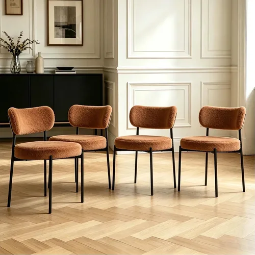 Vista 16 de Boucle - Juego de 2 sillas de comedor, modernas sillas de cocina tapizadas de mediados de siglo con respaldo curvado y patas de metal negro, sillas