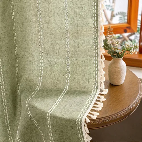 Vista 76 de Cortinas opacas estilo bohemio verde salvia de 96 pulgadas, 2