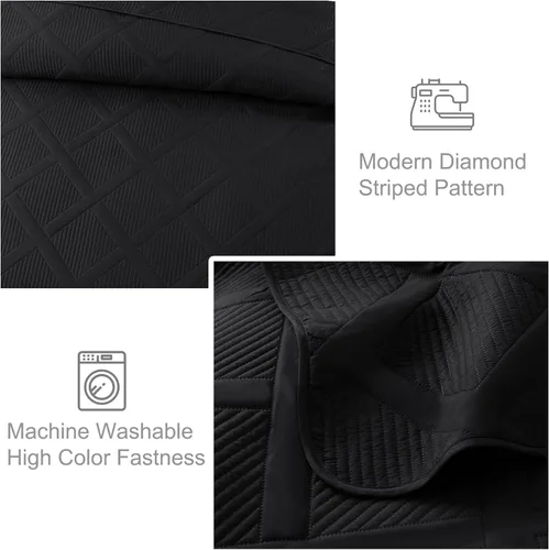 Vista 5 de Exclusivo Mezcla Twin Size Quilt Set, Black Soft Bedspreads with 1 Pillow Sham, Modern Striped Pattern, Lightweight Bedding Set Coverlets for All