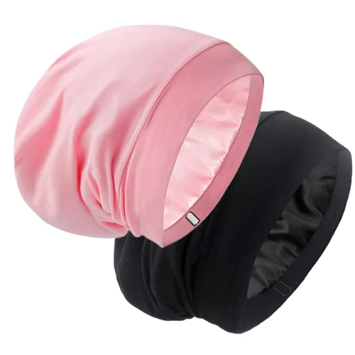 Vista 20 de Gorro de Dormir con Forro de Satén de Seda - Ajustable que se Mantiene Toda la Noche, Cobertura Envolvente para el Cabello, Gorro Holgado