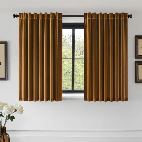 Vista 55 de EMEMA Cortinas de terciopelo negro, 2 paneles de 40 x 63 pulgadas de largo, bolsillo trasero para barra