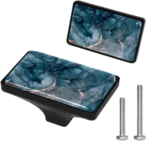Vista 15 de LORVIES Paquete de 4 pomos decorativos de mármol de 1.65 pulgadas para gabinete, vidrio ABS corto rectangular negro, manijas de puerta de cajón