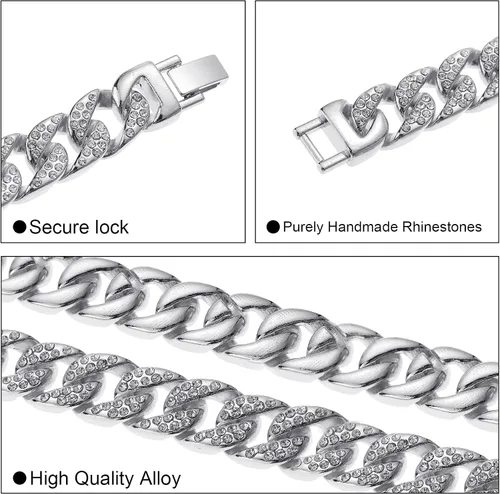 Vista 2 de Saintda Juego de collar de cadena de eslabones cubanos para hombre, gargantilla de diamantes de plata y oro de Miami para niños y mujeres